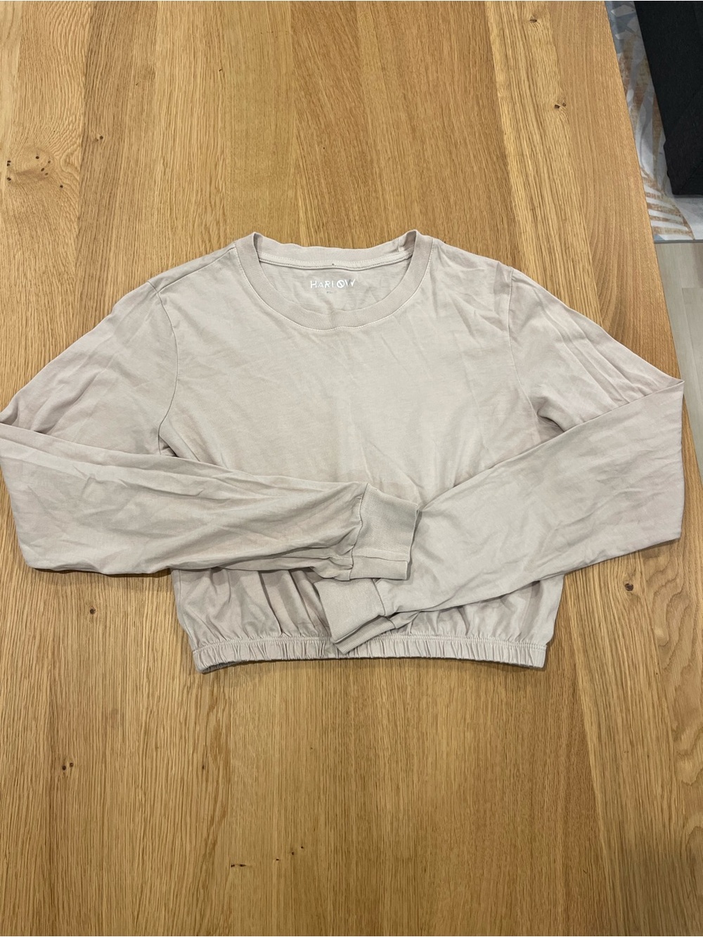 Harlow Beige Cropped Long-Sleeve Tee